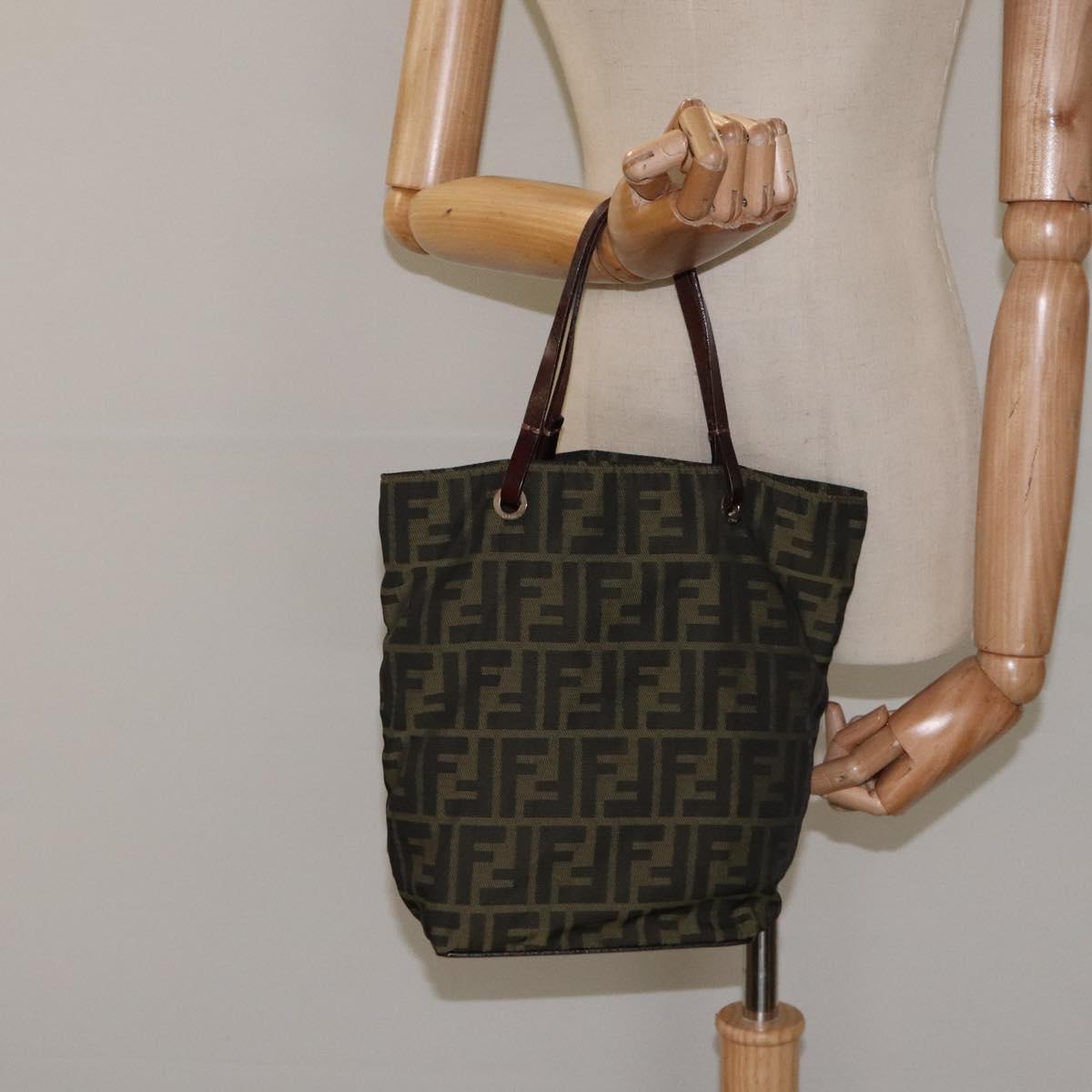 FENDI Zucca Canvas Hand Bag Black Brown Auth 118346