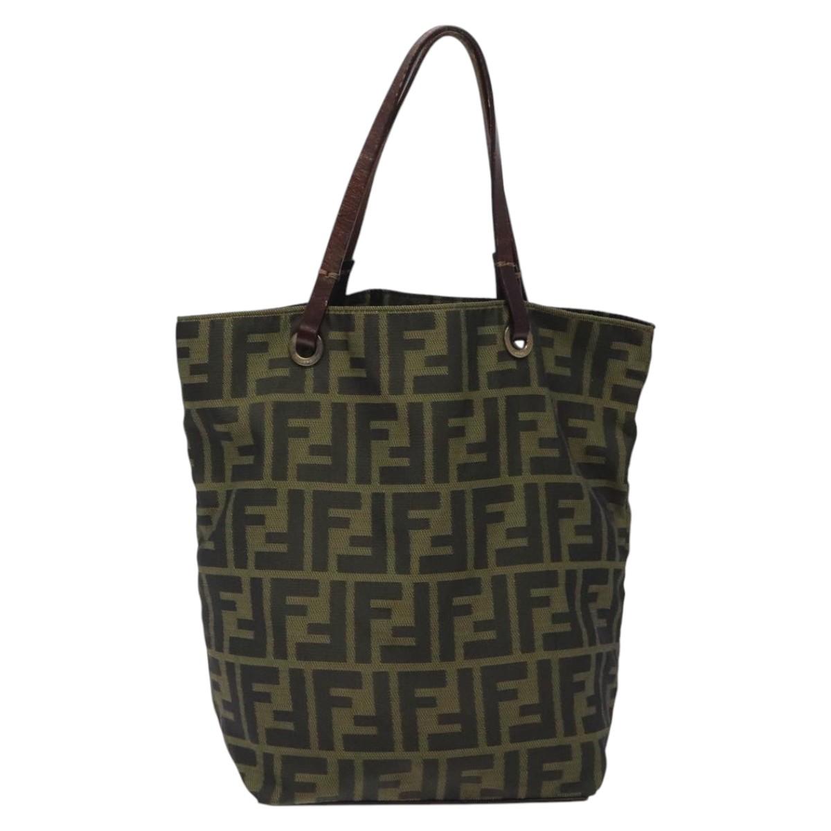 FENDI Zucca Canvas Hand Bag Black Brown Auth 118346