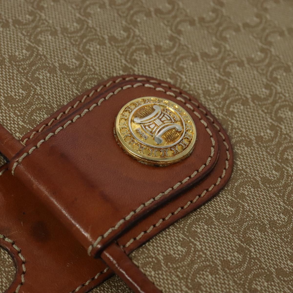 CELINE Macadam Canvas Shoulder Bag PVC Beige Gold Auth 118350