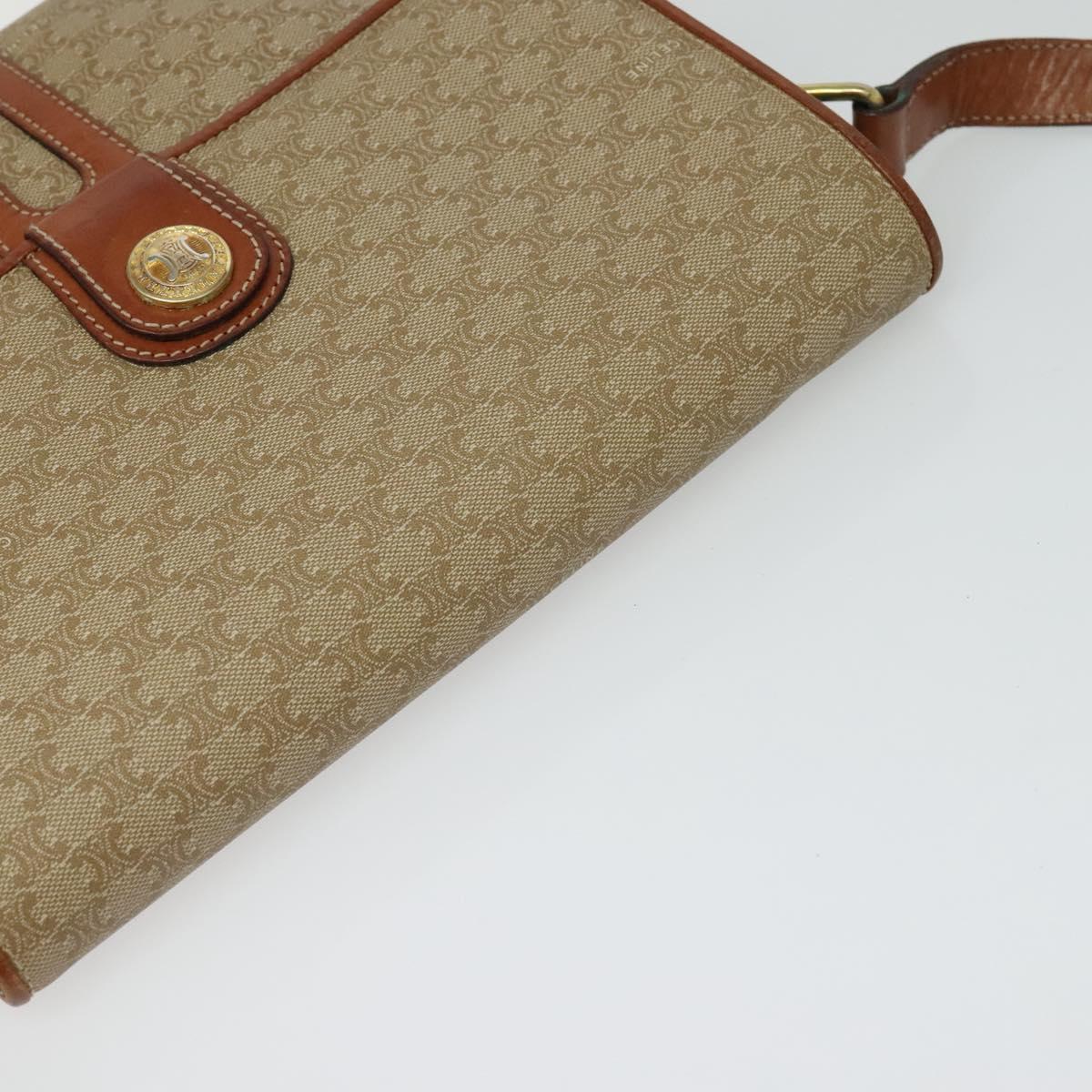 CELINE Macadam Canvas Shoulder Bag PVC Beige Gold Auth 118350