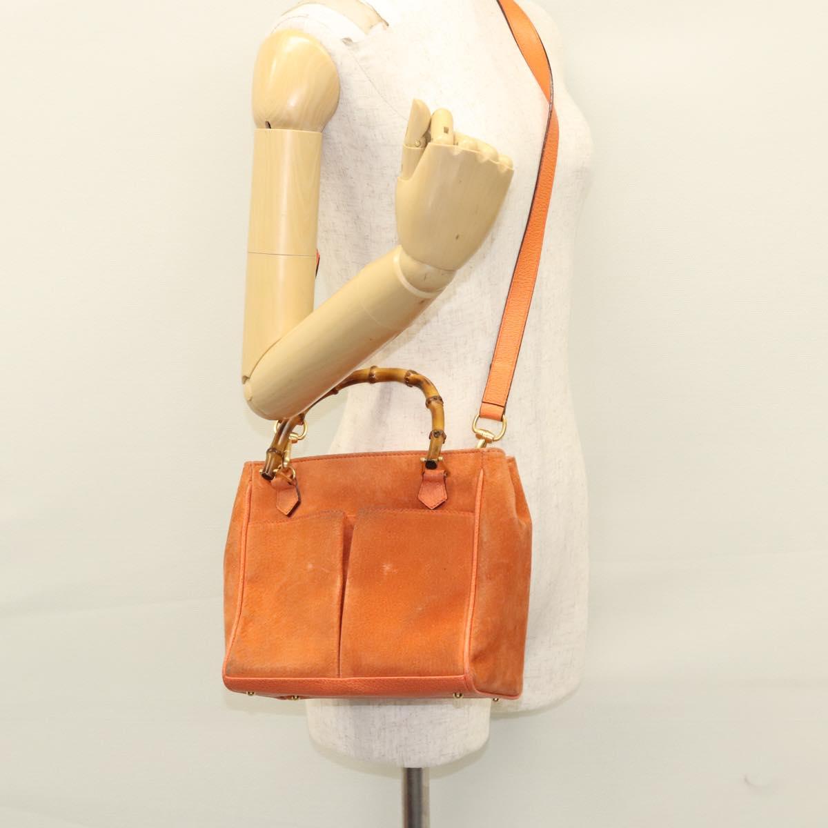 GUCCI Bamboo Hand Bag Suede 2way Orange Gold 000 123 0316 Auth 118353