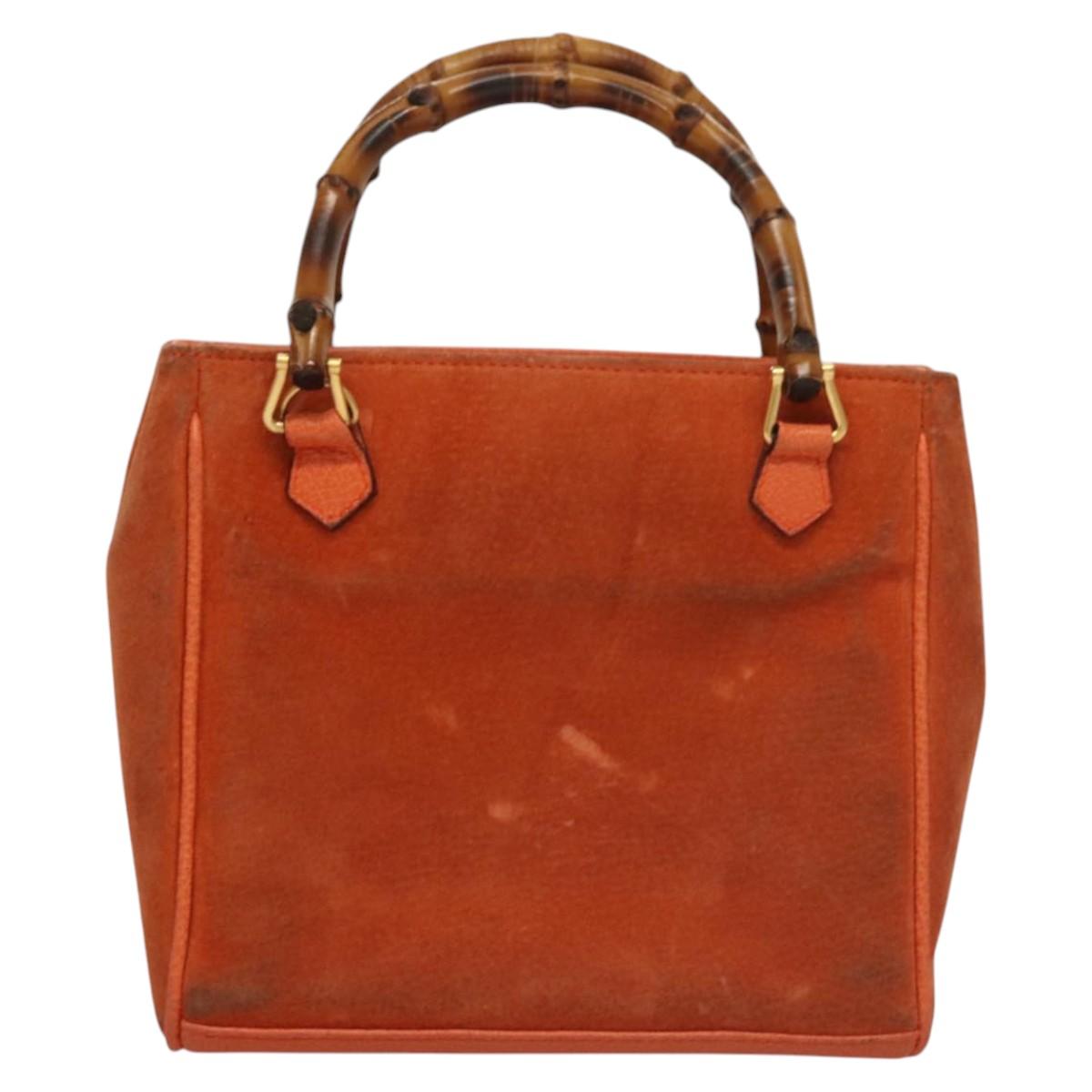 GUCCI Bamboo Hand Bag Suede 2way Orange Gold 000 123 0316 Auth 118353