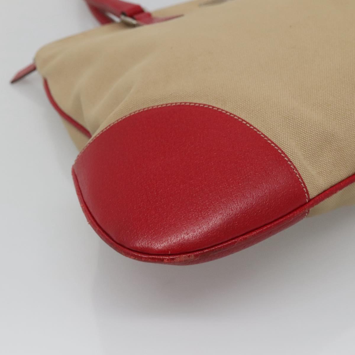 PRADA Hand Bag Canvas Beige Silver Auth 118360