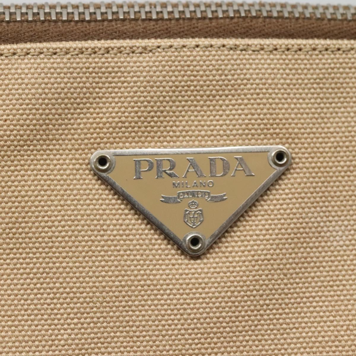 PRADA Hand Bag Canvas Beige Silver Auth 118360