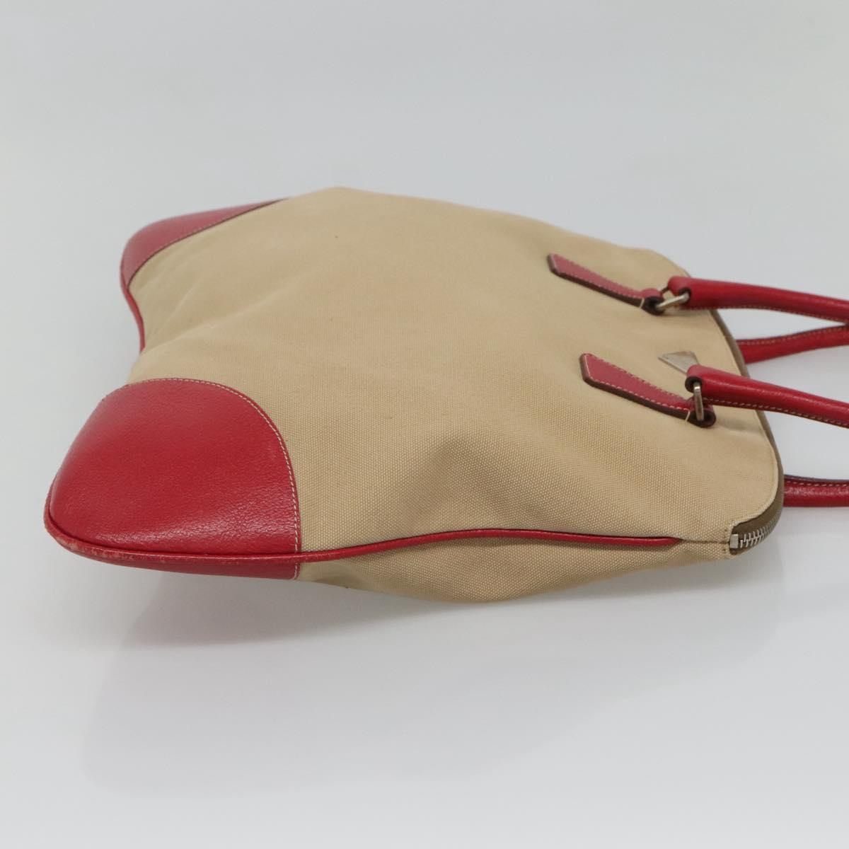 PRADA Hand Bag Canvas Beige Silver Auth 118360