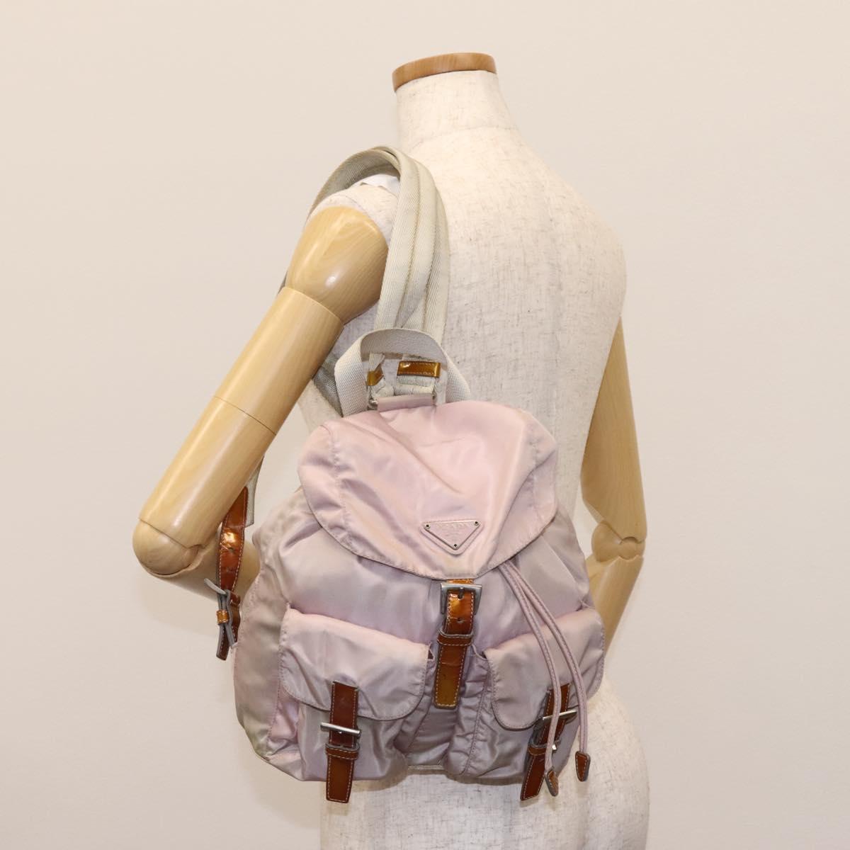 PRADA Hand Bag Nylon Pink Silver Auth 118365