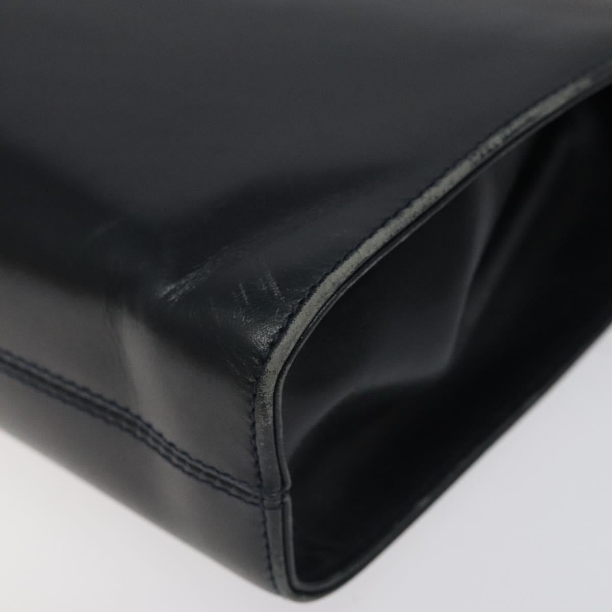 Salvatore Ferragamo Gancini Chain Shoulder Bag Leather Navy Gold Auth 118367