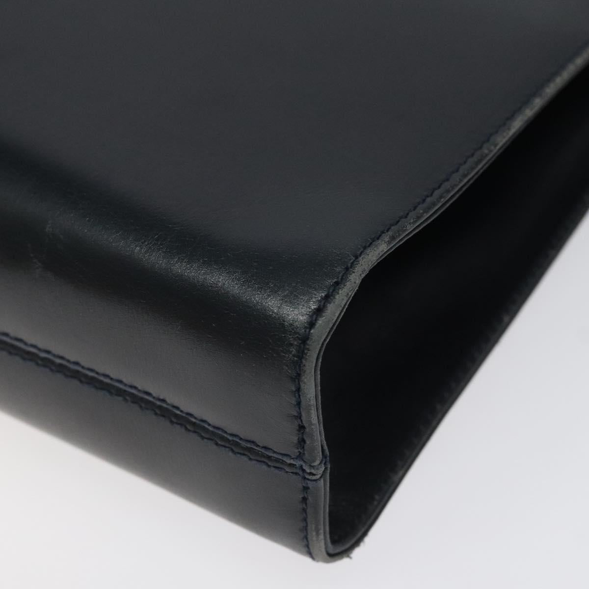 Salvatore Ferragamo Gancini Chain Shoulder Bag Leather Navy Gold Auth 118367