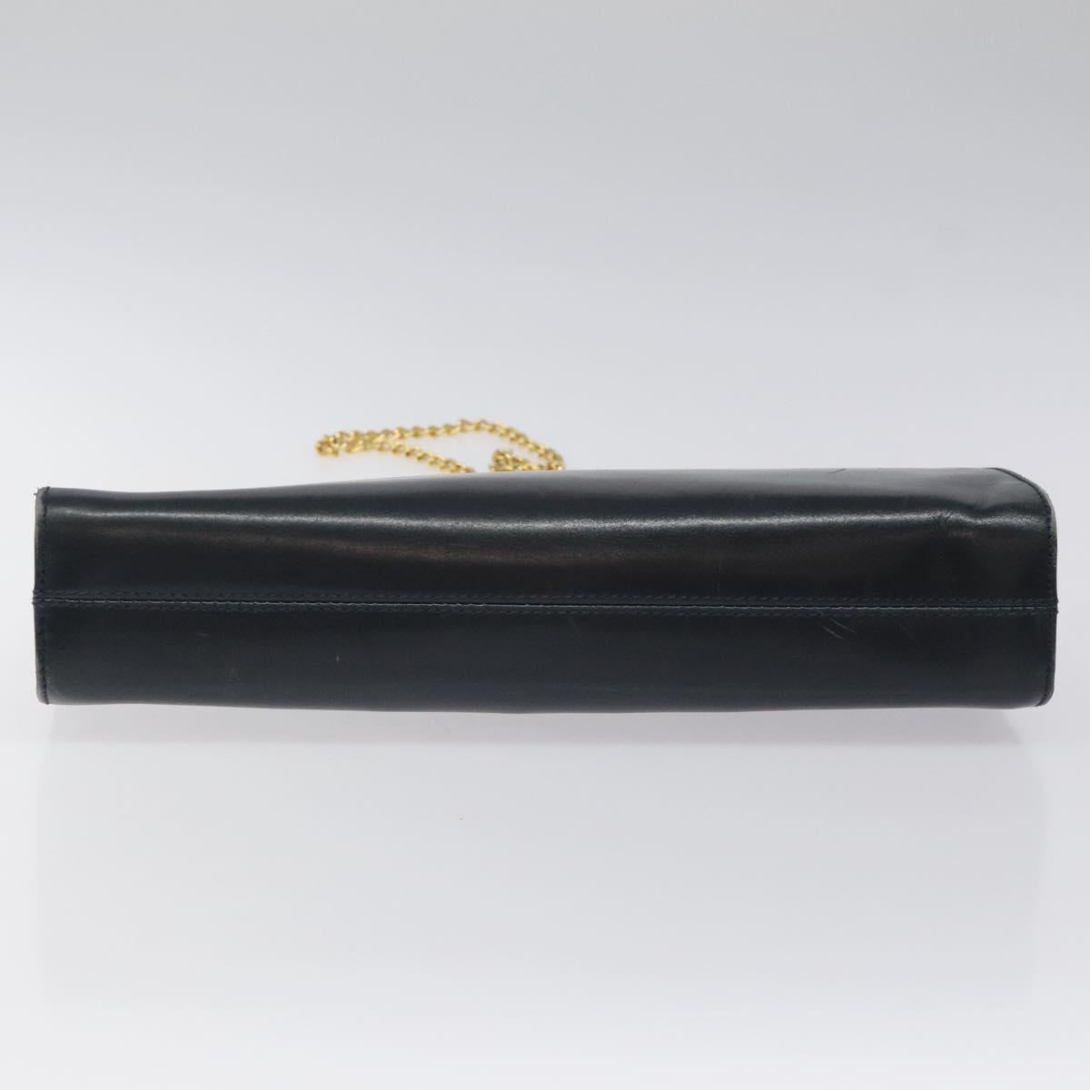 Salvatore Ferragamo Gancini Chain Shoulder Bag Leather Navy Gold Auth 118367