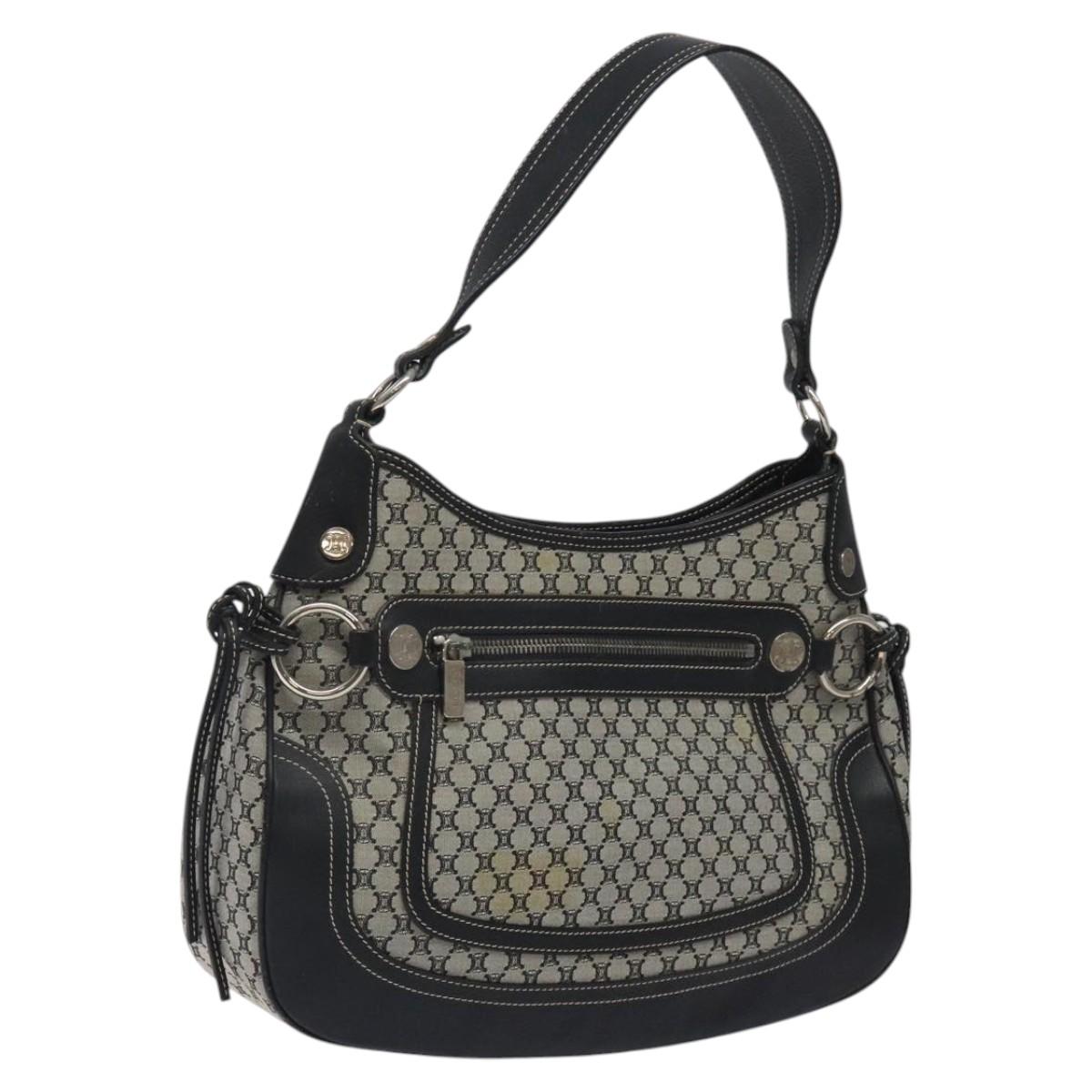 CELINE Macadam Canvas Shoulder Bag Gray Silver Auth 118368