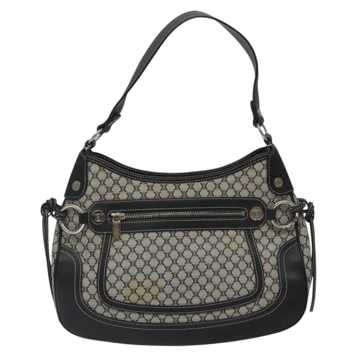 CELINE Macadam Canvas Shoulder Bag Gray Silver Auth 118368