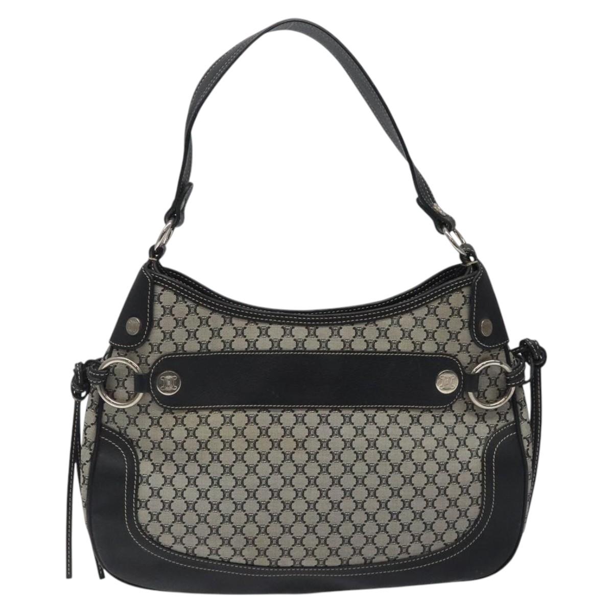 CELINE Macadam Canvas Shoulder Bag Gray Silver Auth 118368