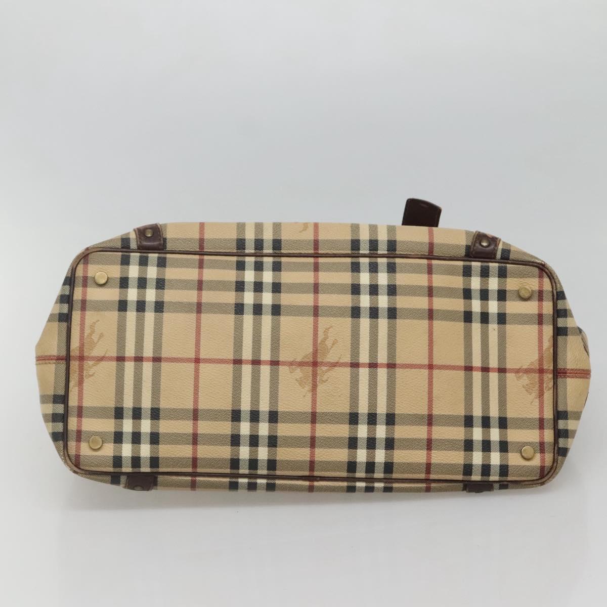 BURBERRY Nova Check Shoulder Bag PVC Beige Gold Auth 118369