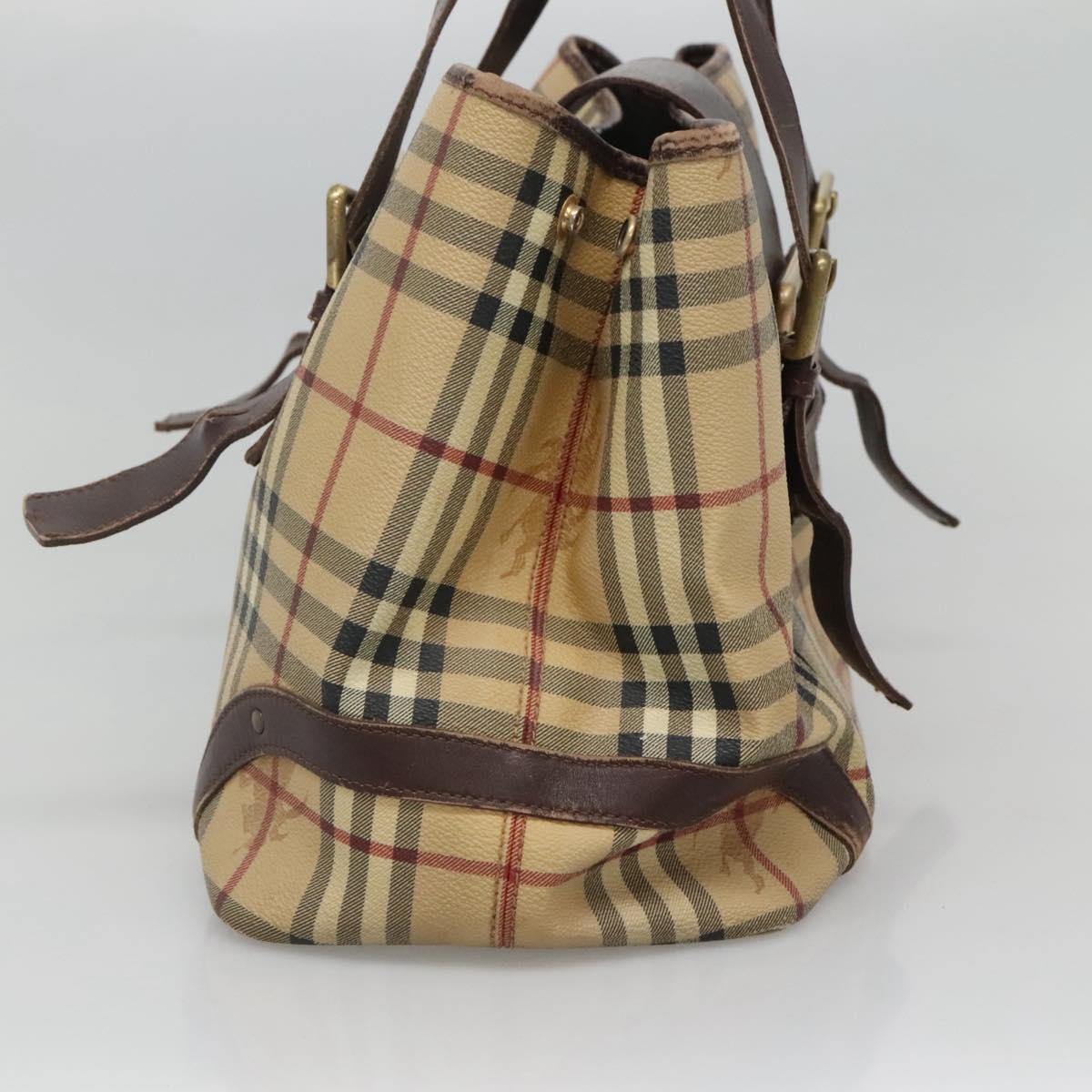 BURBERRY Nova Check Shoulder Bag PVC Beige Gold Auth 118369