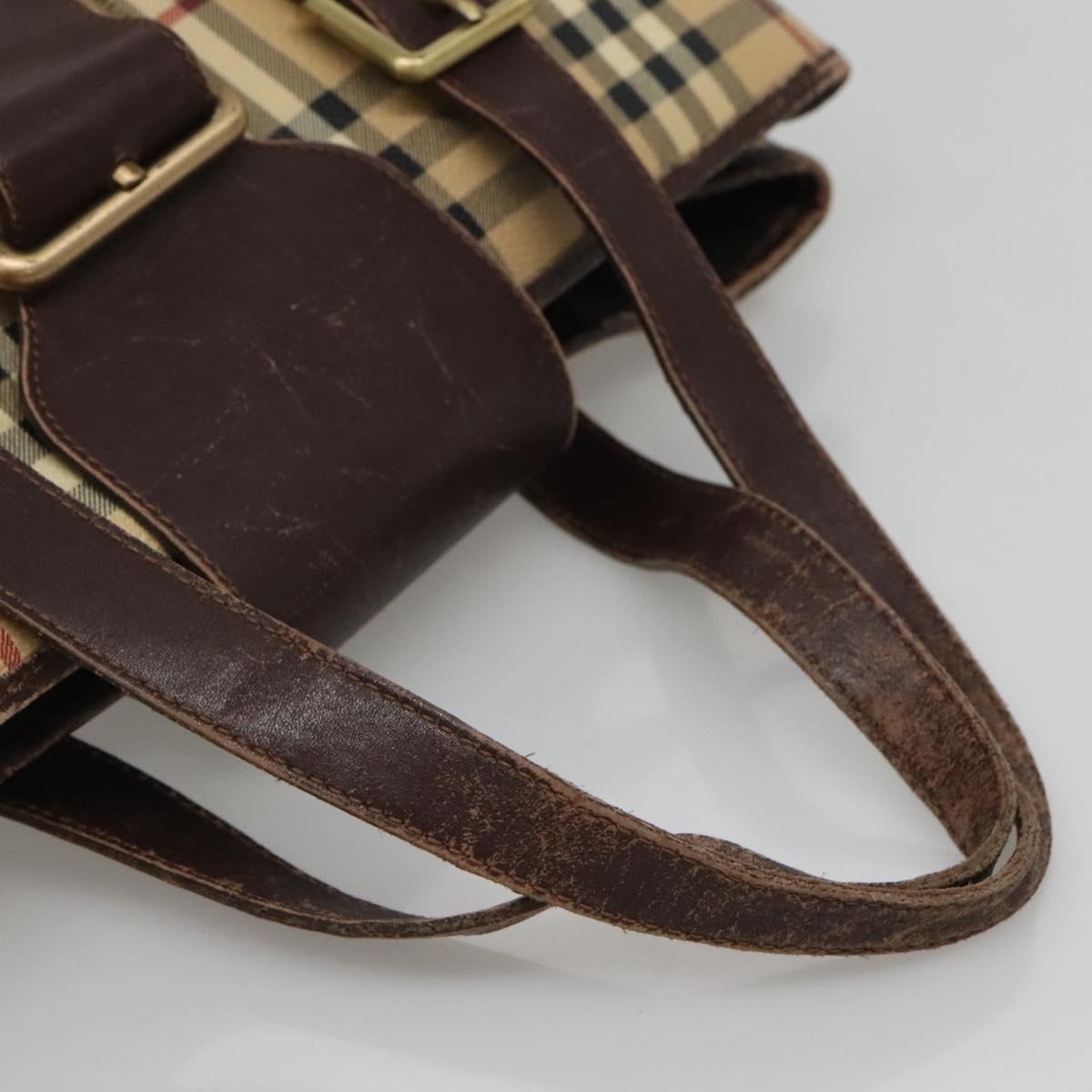 BURBERRY Nova Check Shoulder Bag PVC Beige Gold Auth 118369