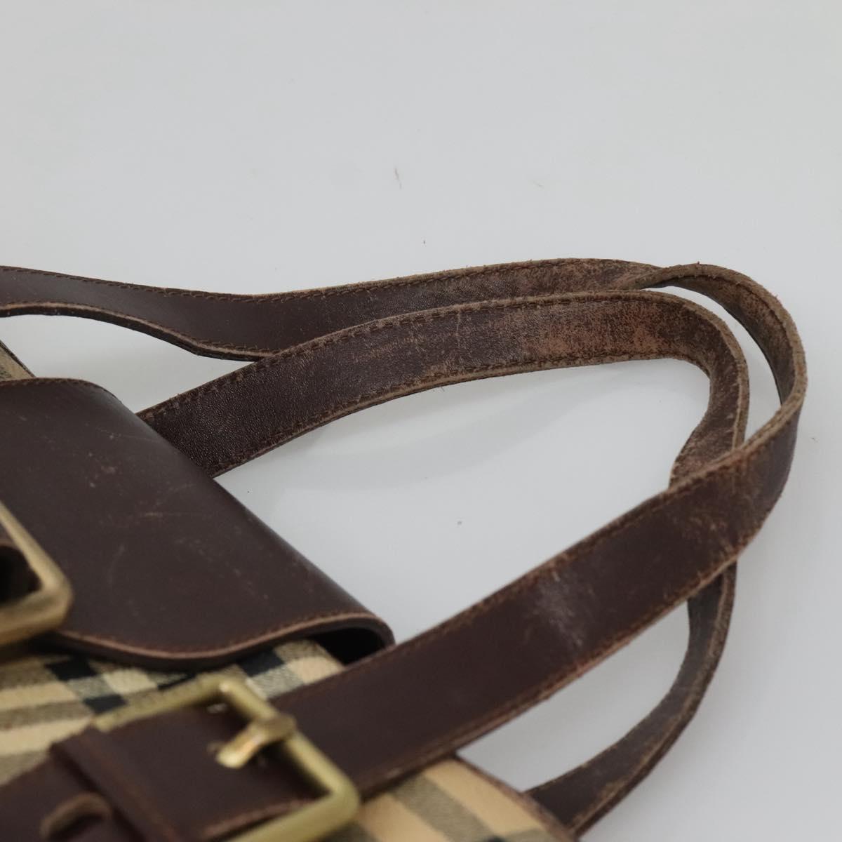 BURBERRY Nova Check Shoulder Bag PVC Beige Gold Auth 118369