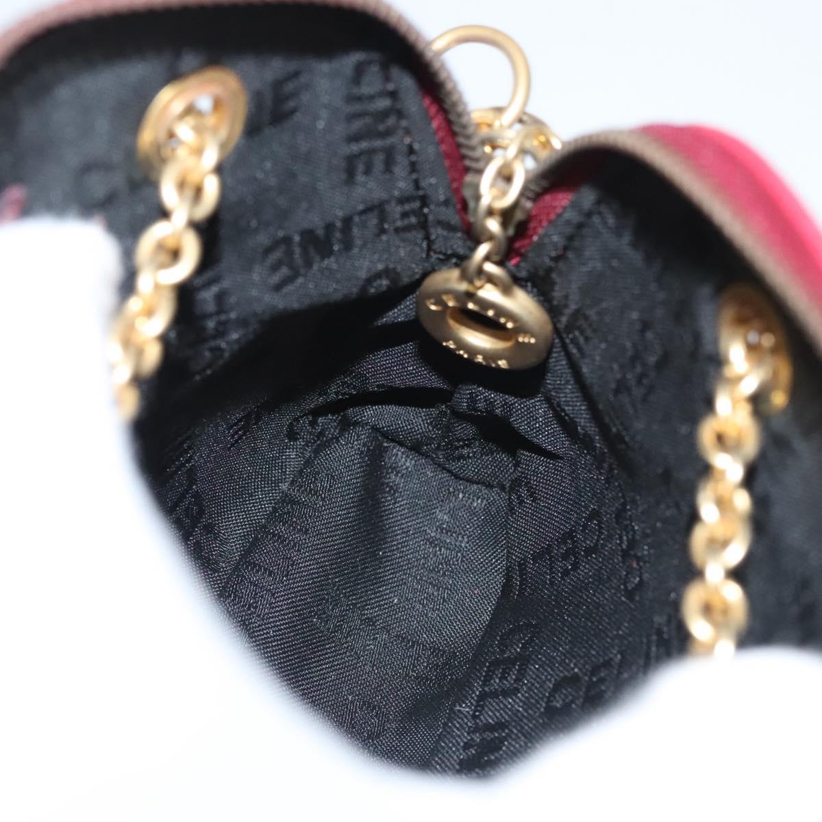 CELINE Chain Shoulder Bag Leather Red Gold Auth 118372