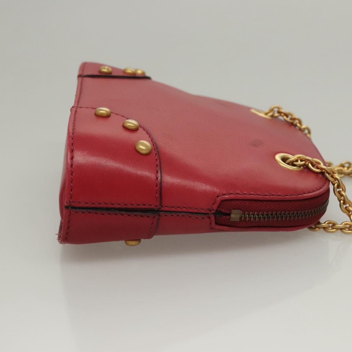 CELINE Chain Shoulder Bag Leather Red Gold Auth 118372