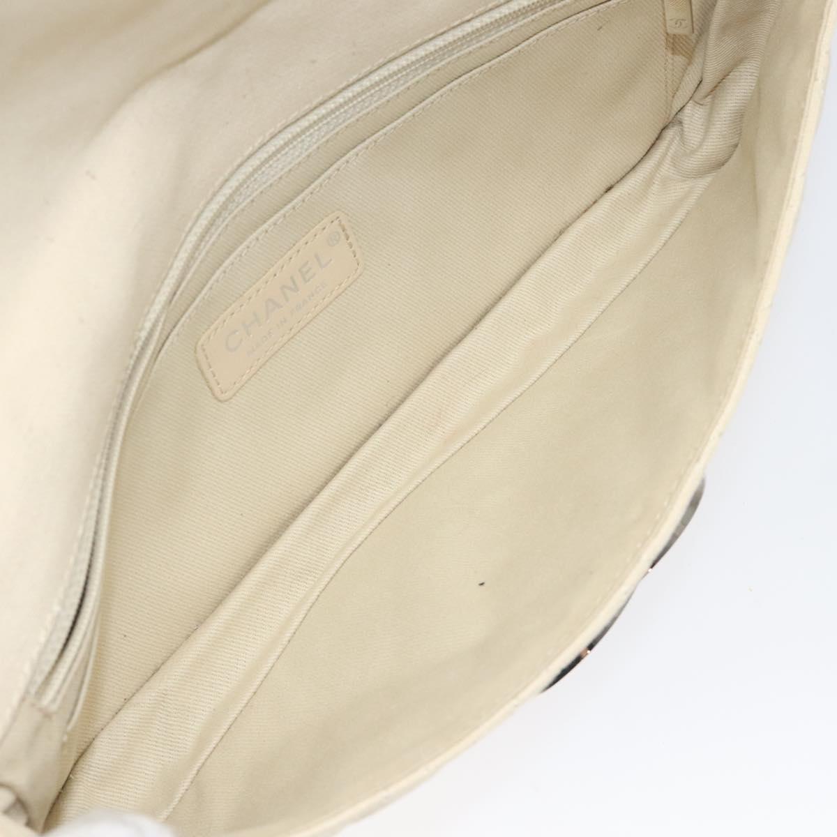 CHANEL Cruise Line Matelasse Clutch Bag Cream Silver CC Auth 118381