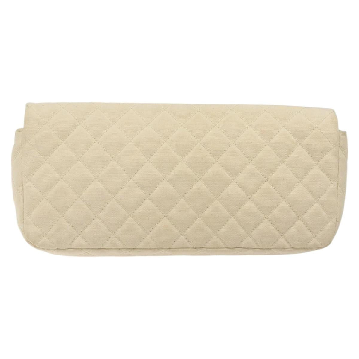 CHANEL Cruise Line Matelasse Clutch Bag Cream Silver CC Auth 118381