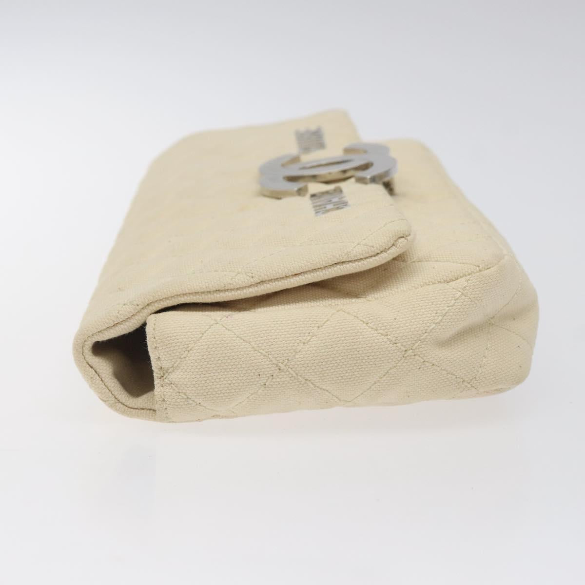 CHANEL Cruise Line Matelasse Clutch Bag Cream Silver CC Auth 118381