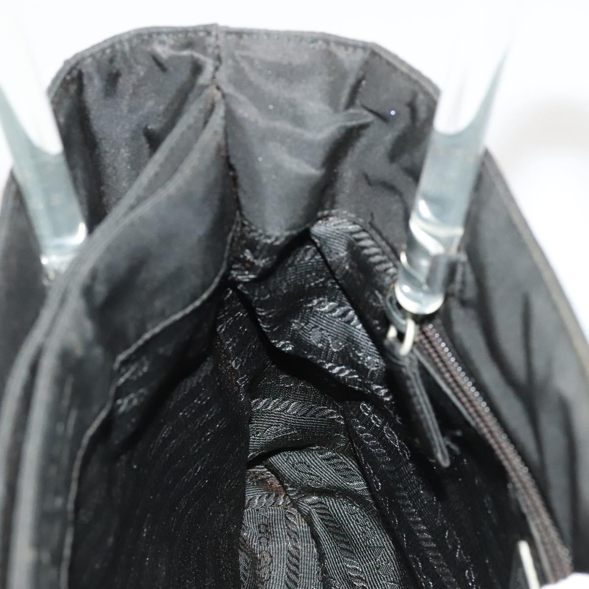 PRADA Hand Bag Nylon Black Silver Auth 118383