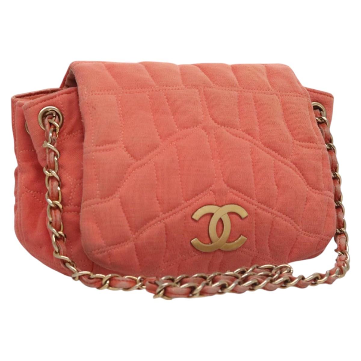 CHANEL Chain Shoulder Bag Cotton Pink Gold CC Auth 118390