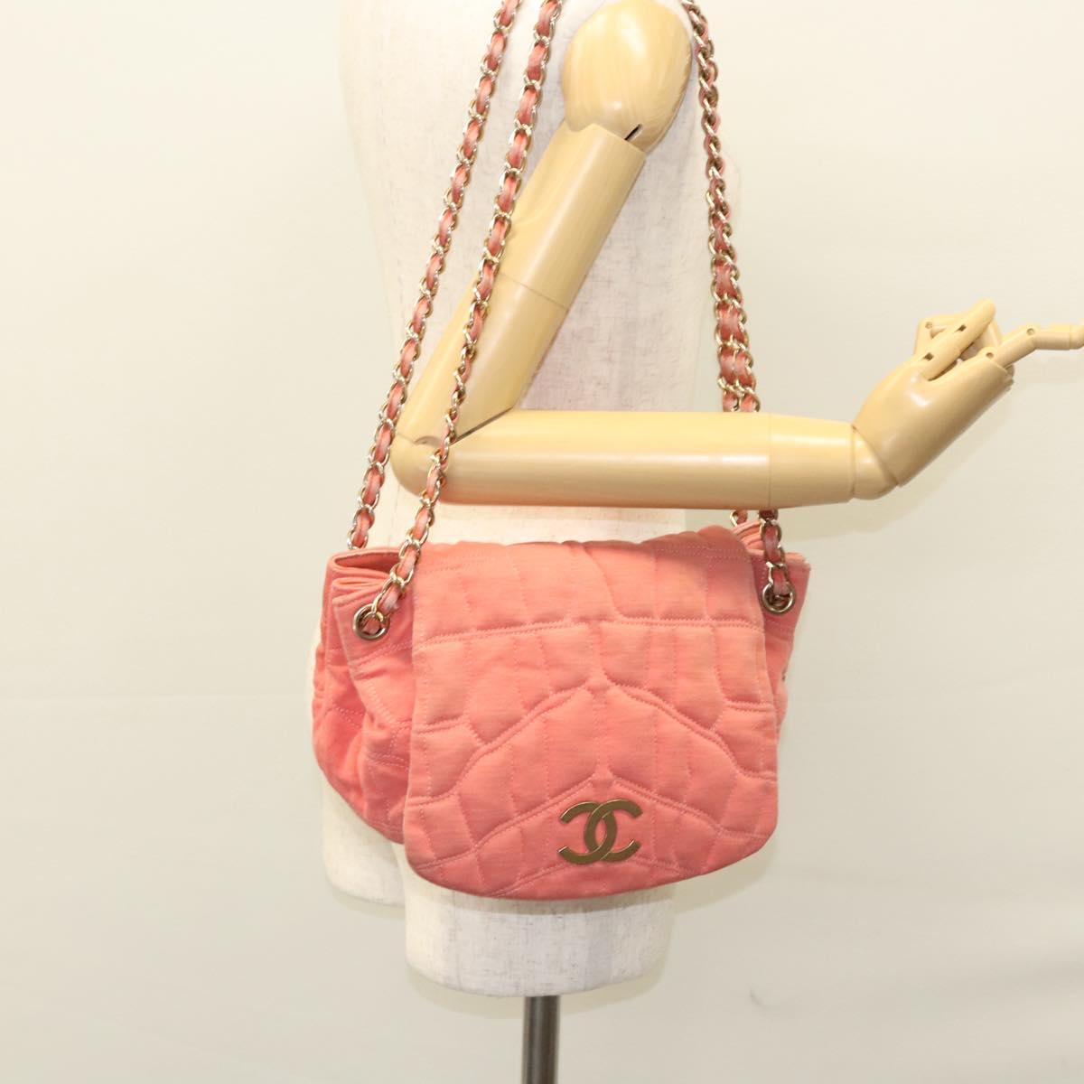 CHANEL Chain Shoulder Bag Cotton Pink Gold CC Auth 118390