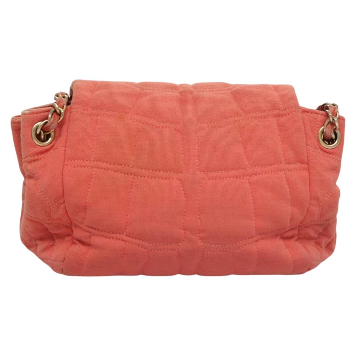 CHANEL Chain Shoulder Bag Cotton Pink Gold CC Auth 118390