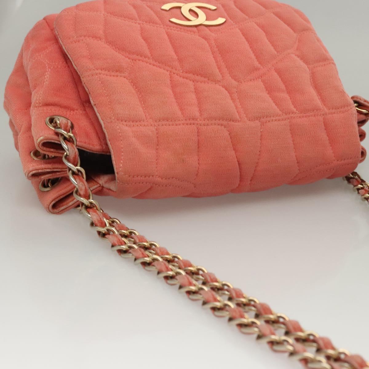 CHANEL Chain Shoulder Bag Cotton Pink Gold CC Auth 118390