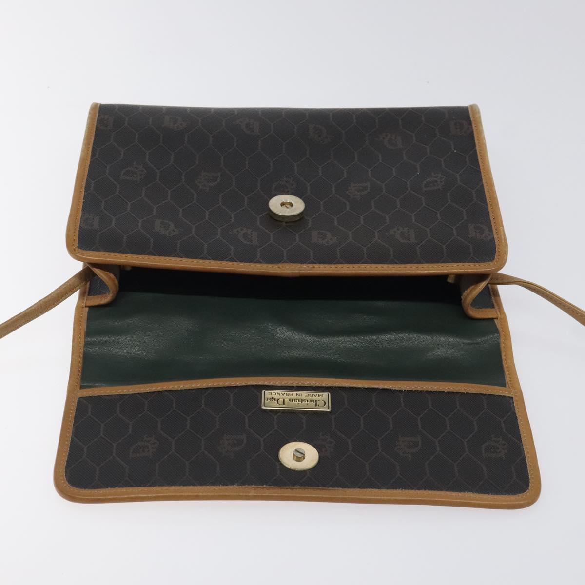 Christian Dior Honeycomb Canvas Shoulder Bag PVC Black Gold Auth 118414