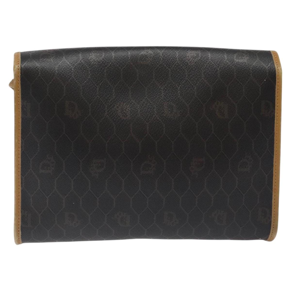Christian Dior Honeycomb Canvas Shoulder Bag PVC Black Gold Auth 118414