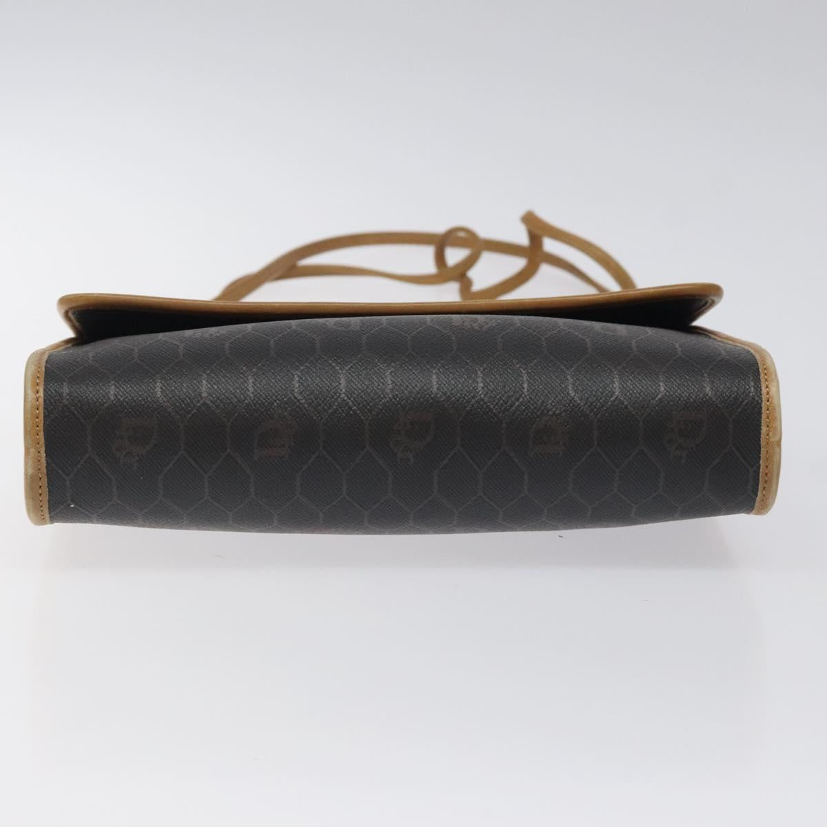 Christian Dior Honeycomb Canvas Shoulder Bag PVC Black Gold Auth 118414