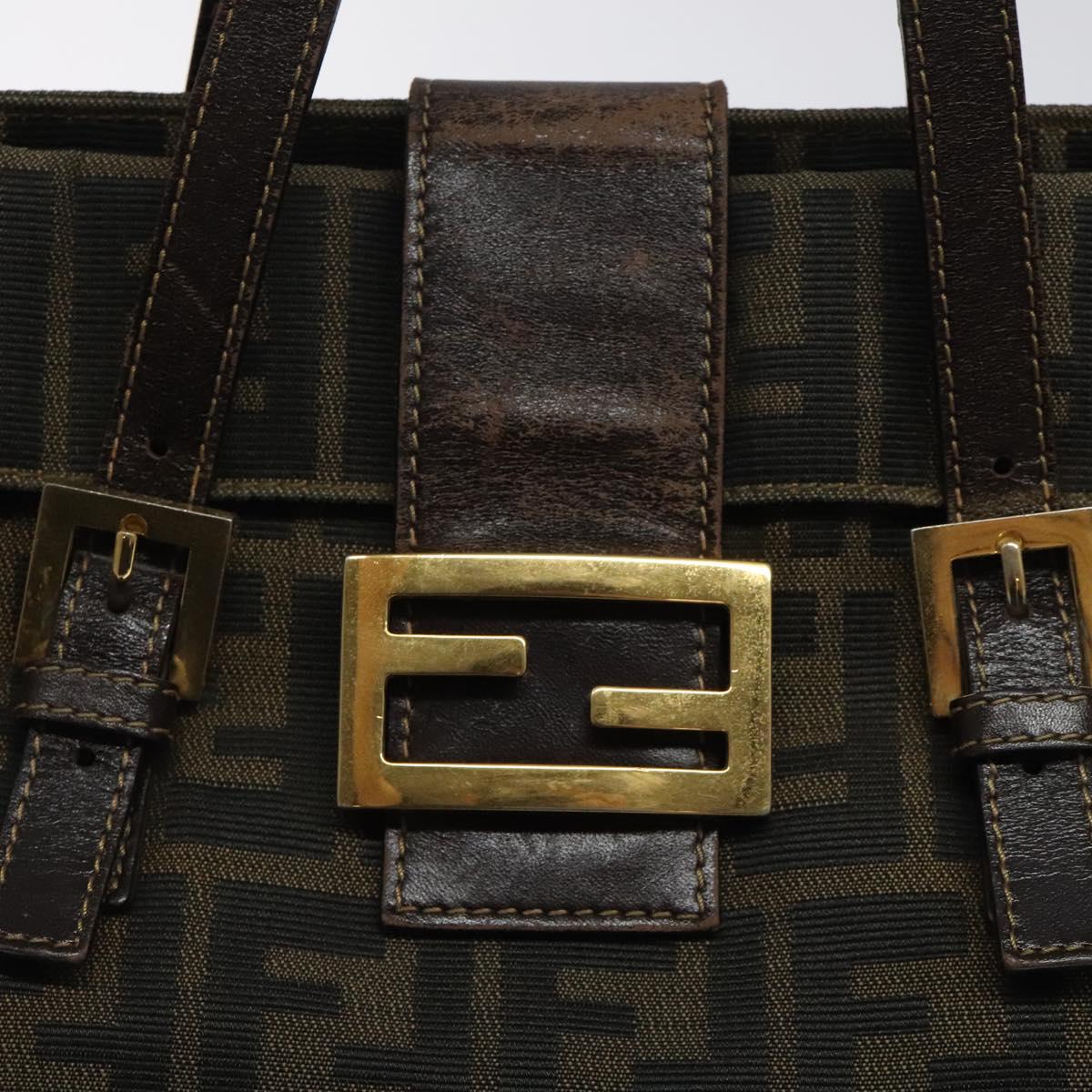 FENDI Zucca Canvas Hand Bag Black Brown Auth 118418