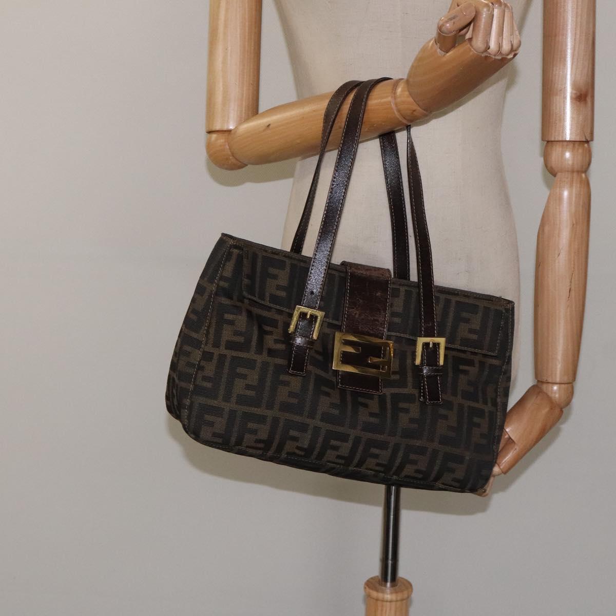 FENDI Zucca Canvas Hand Bag Black Brown Auth 118418