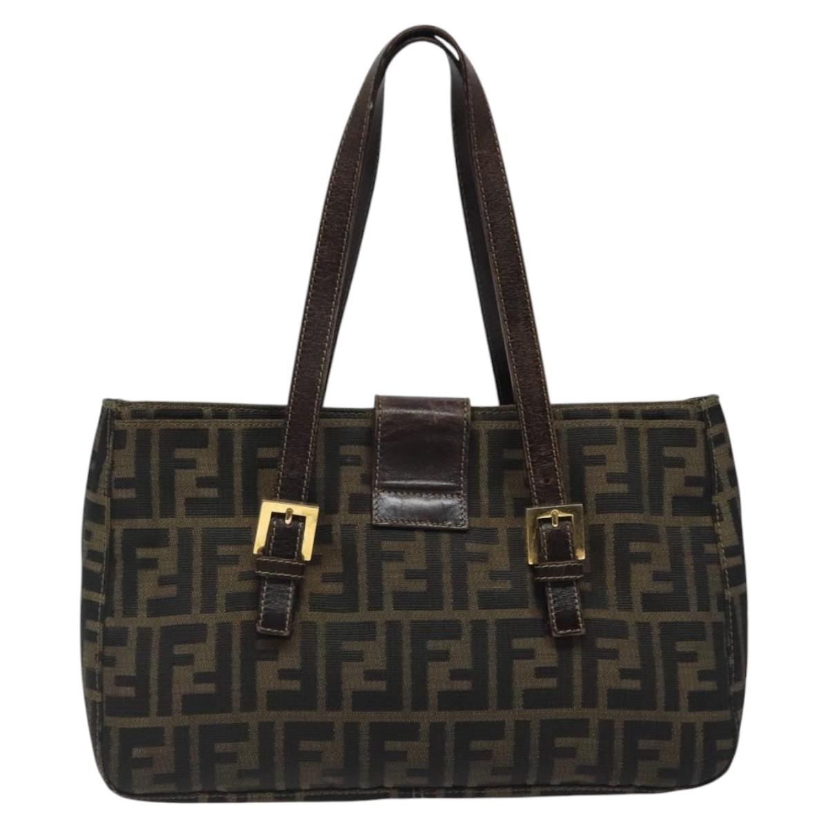 FENDI Zucca Canvas Hand Bag Black Brown Auth 118418