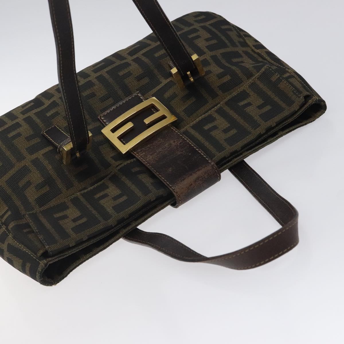 FENDI Zucca Canvas Hand Bag Black Brown Auth 118418