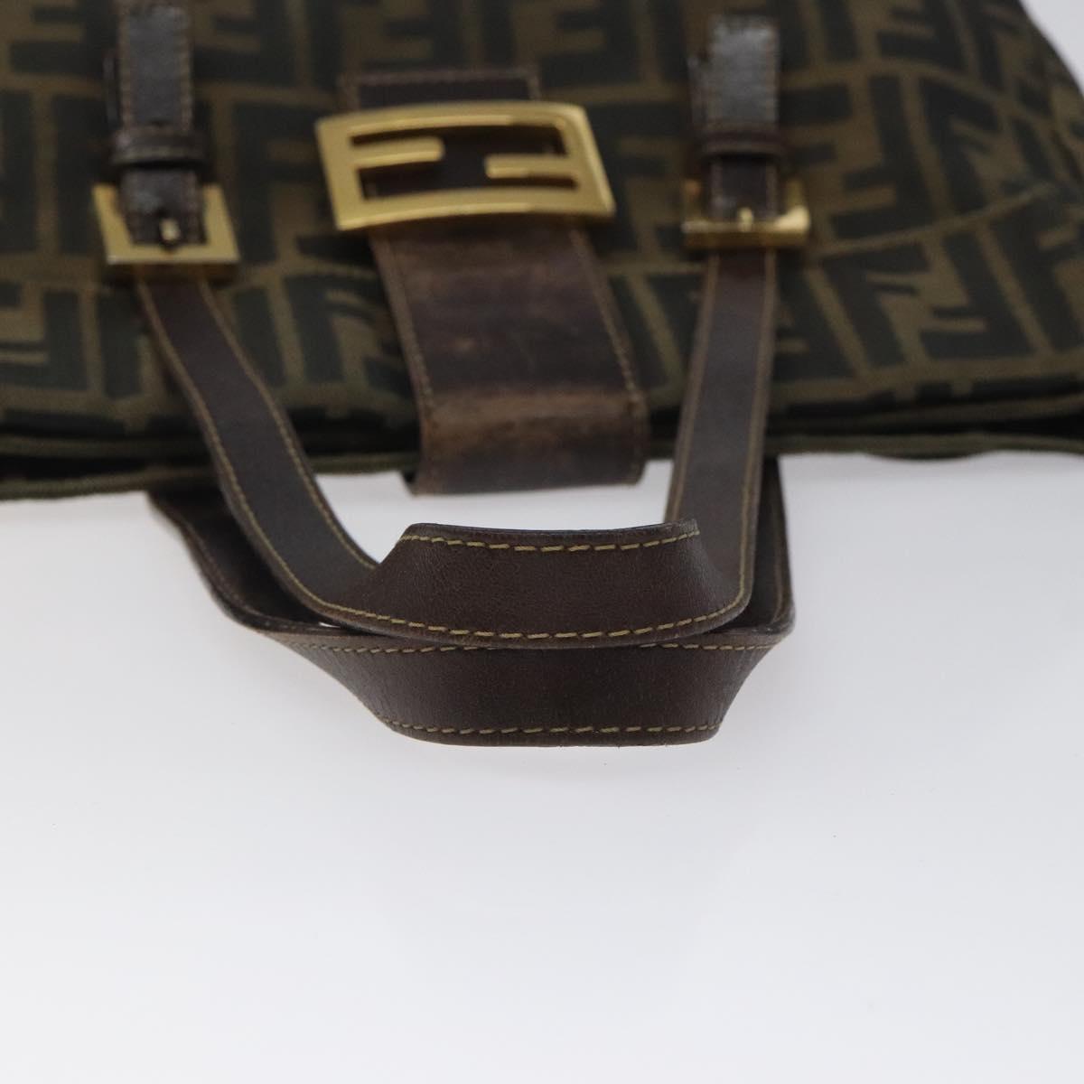 FENDI Zucca Canvas Hand Bag Black Brown Auth 118418