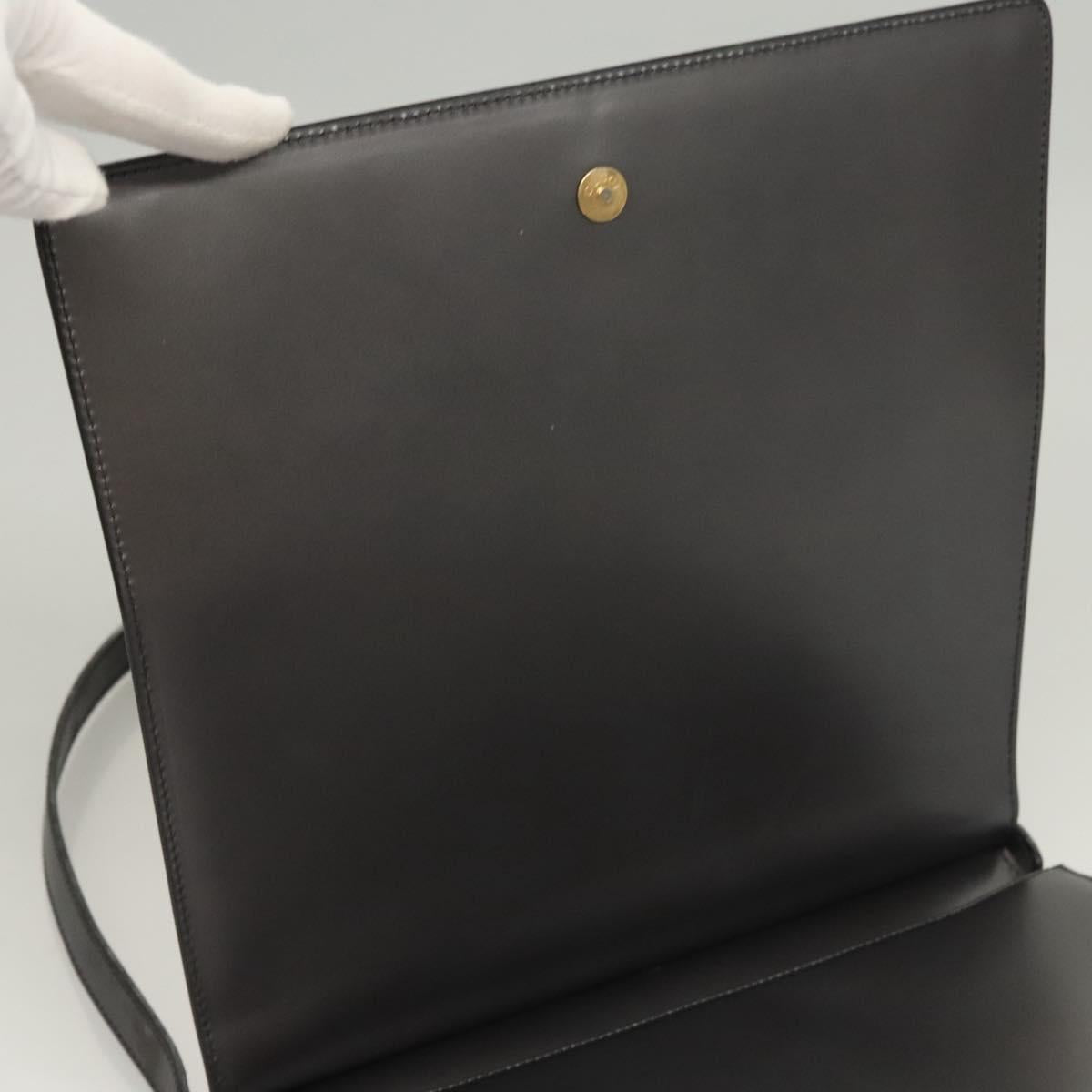 GUCCI Shoulder Bag Leather Brown Gold Auth 118429
