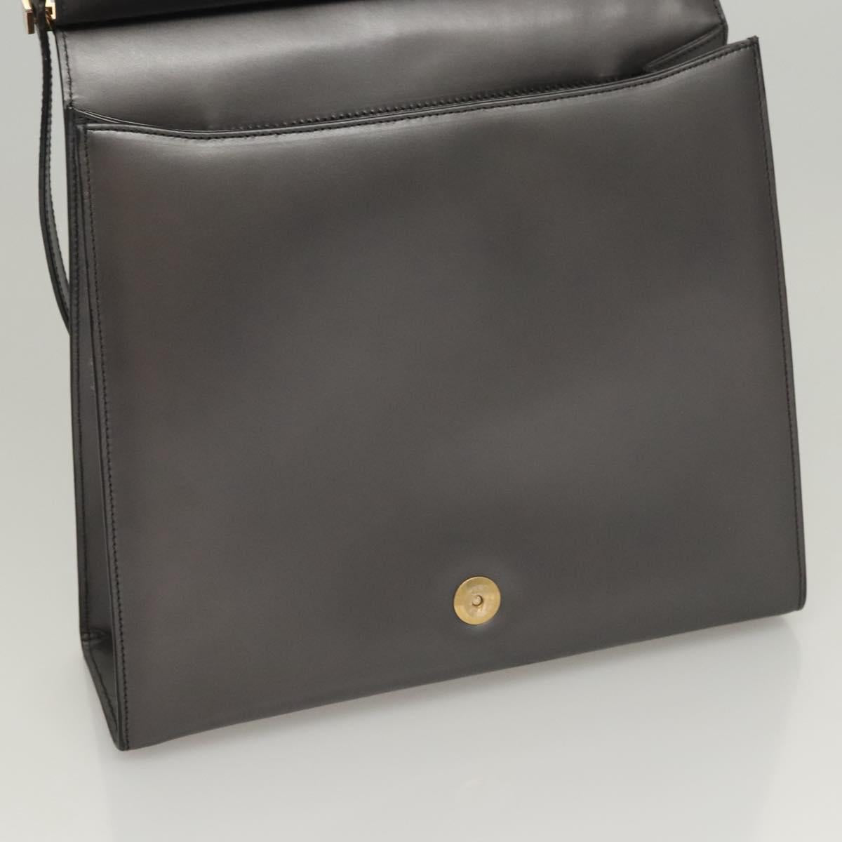 GUCCI Shoulder Bag Leather Brown Gold Auth 118429