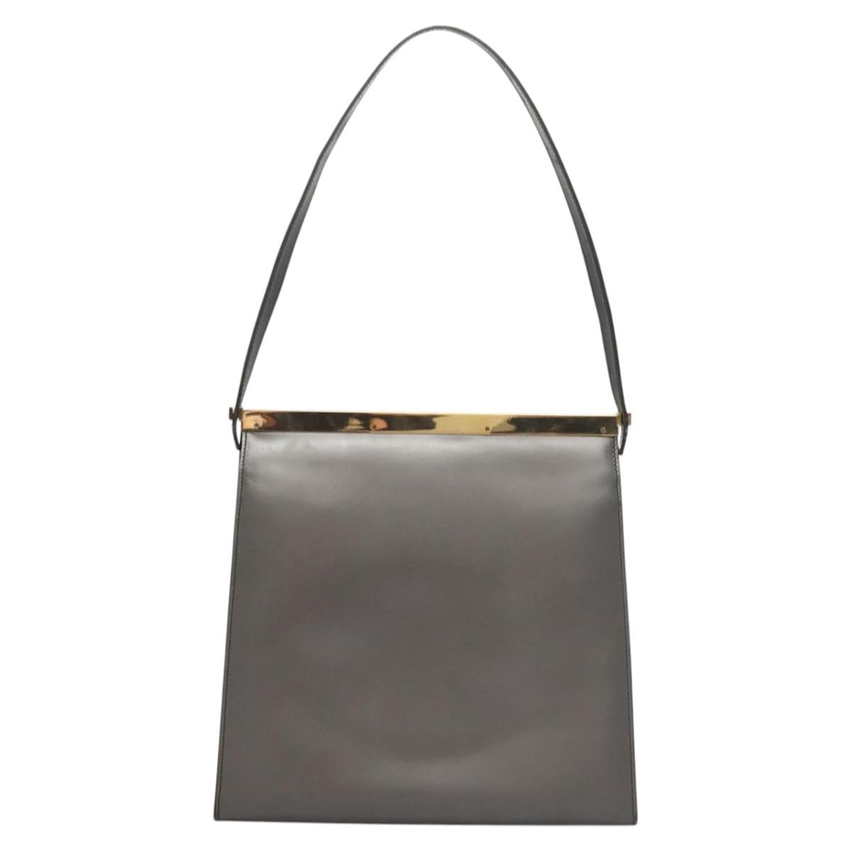GUCCI Shoulder Bag Leather Brown Gold Auth 118429