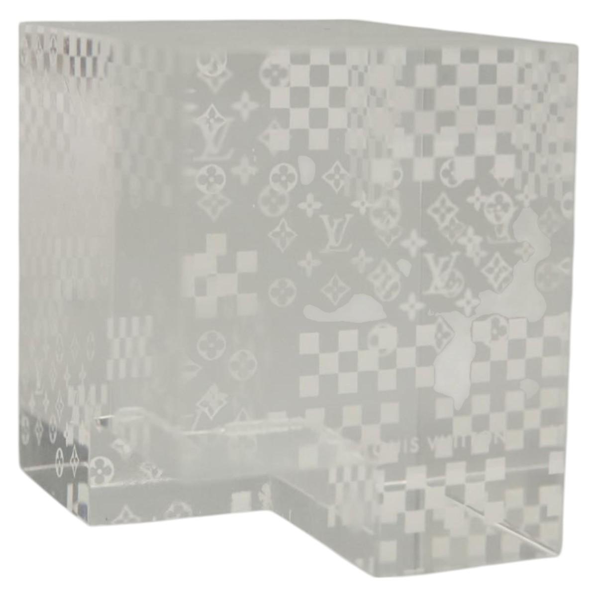 LOUIS VUITTON Paperweight 3D Paper Weight Crystal glass Clear LV Auth 118434