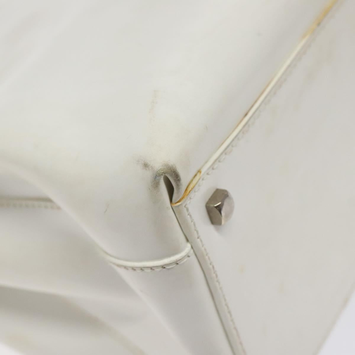 Salvatore Ferragamo Gancini Hand Bag Leather White Silver Auth 118441
