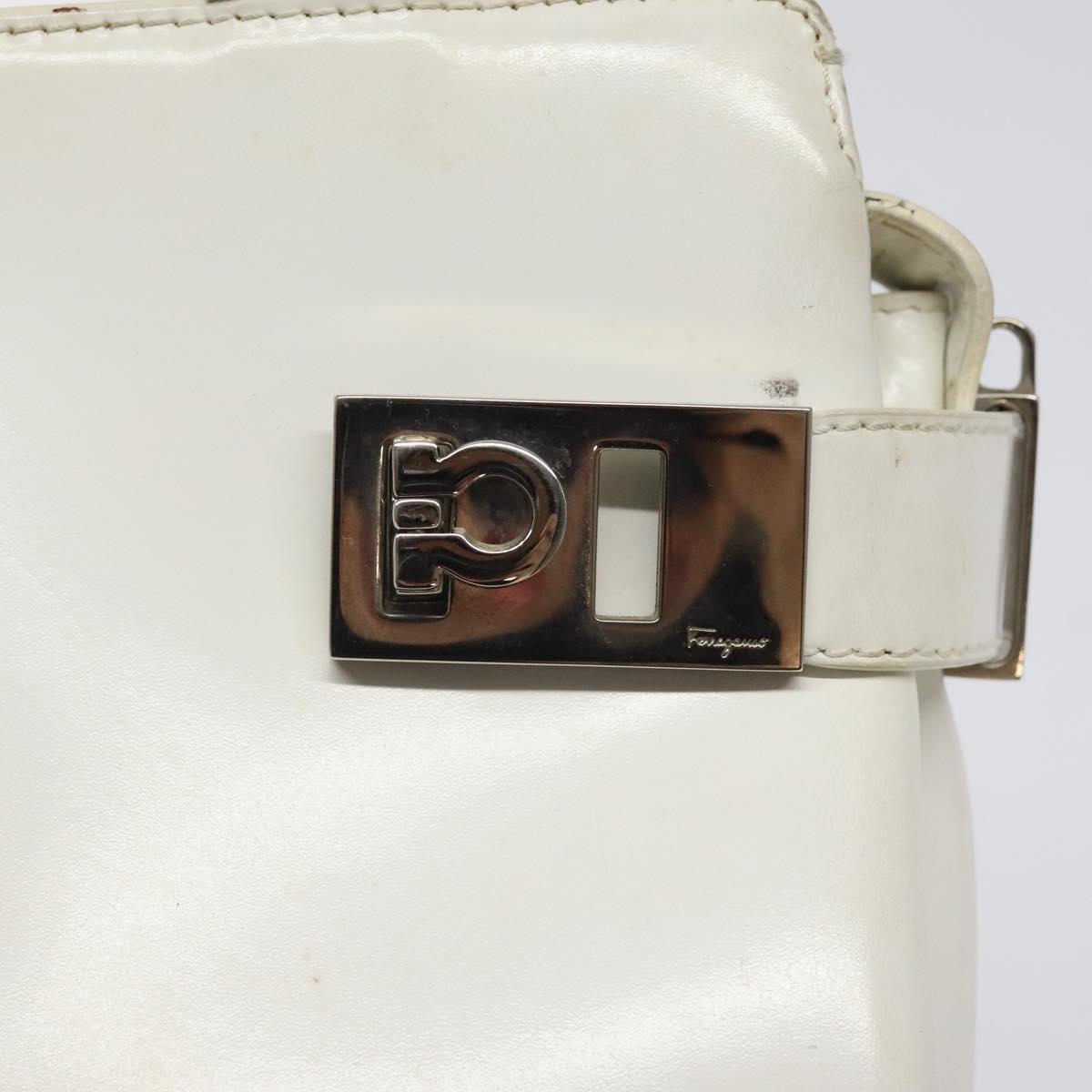 Salvatore Ferragamo Gancini Hand Bag Leather White Silver Auth 118441