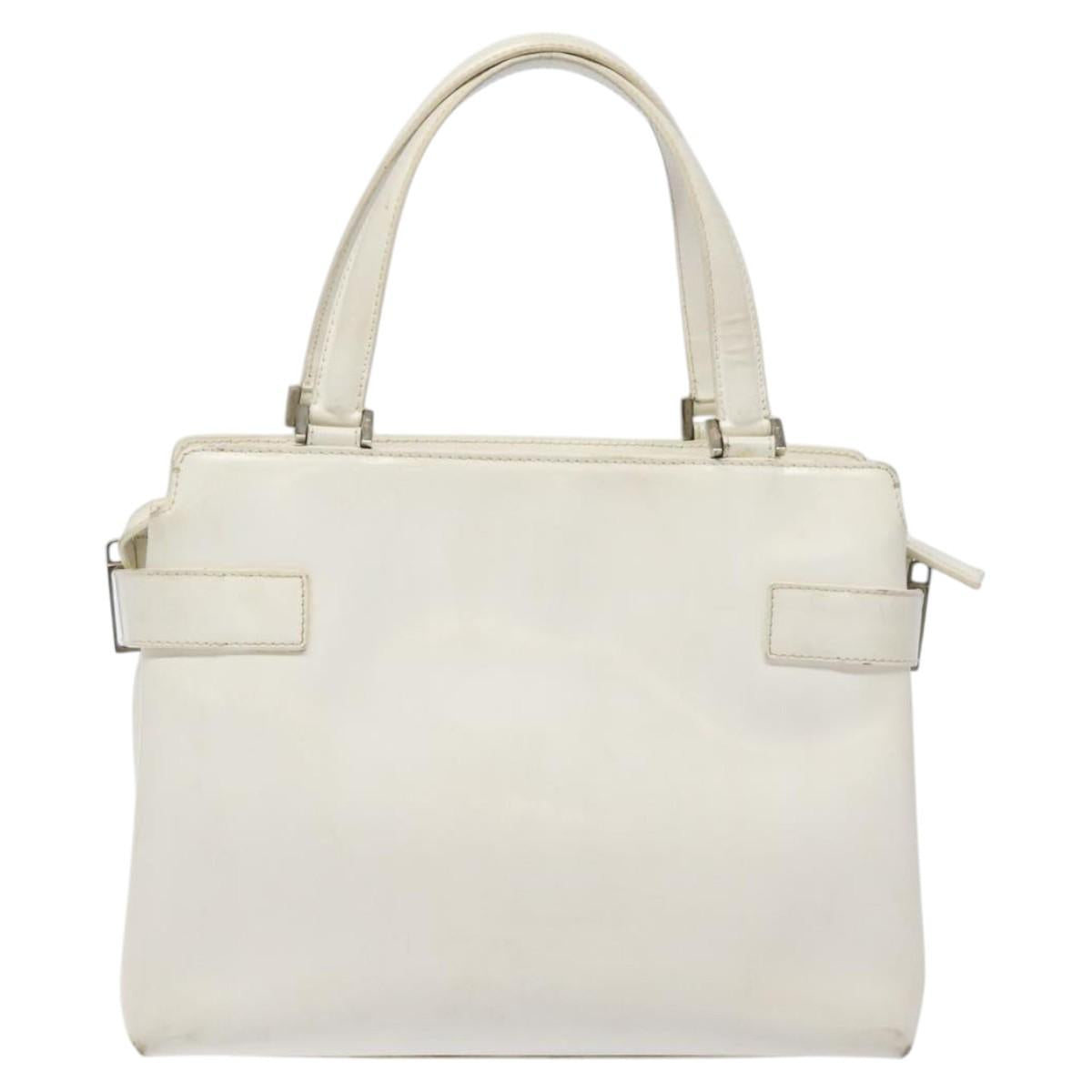 Salvatore Ferragamo Gancini Hand Bag Leather White Silver Auth 118441