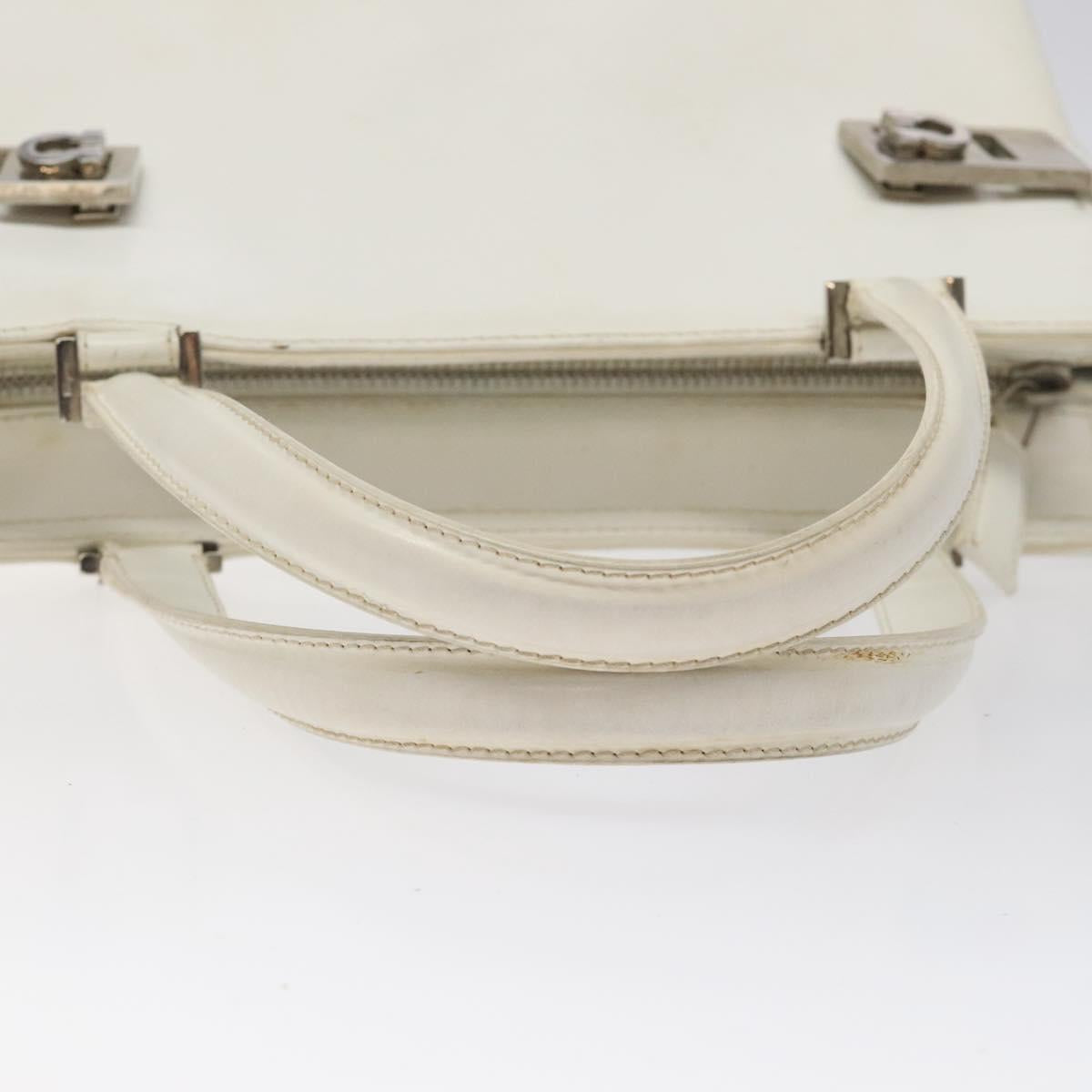 Salvatore Ferragamo Gancini Hand Bag Leather White Silver Auth 118441
