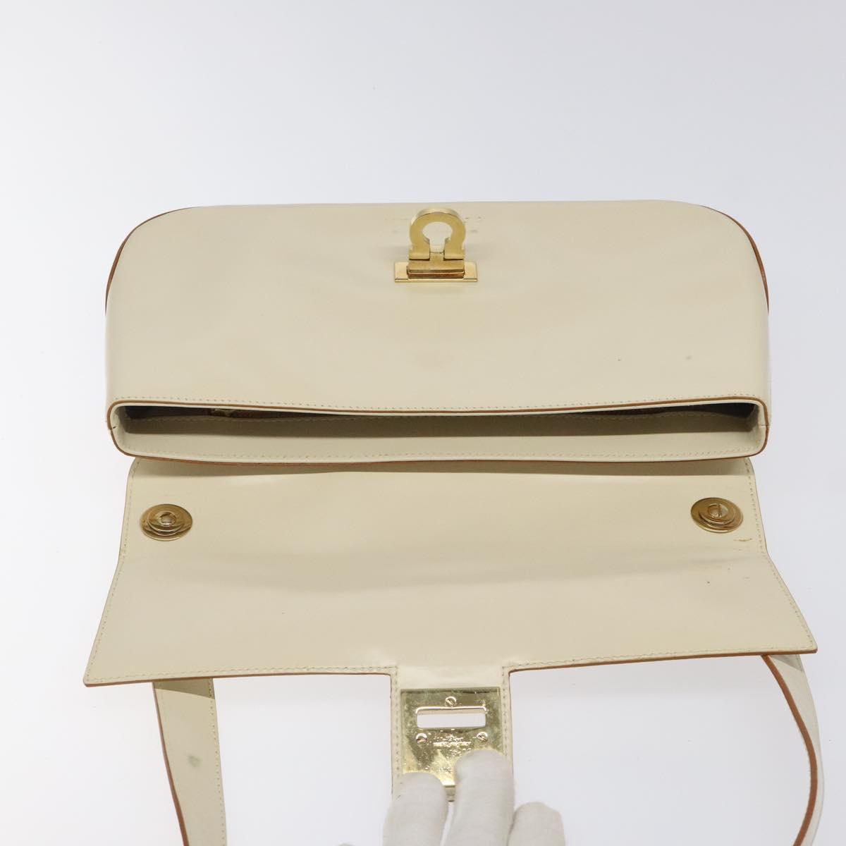 Salvatore Ferragamo Gancini Hand Bag Leather Beige Gold Auth 118442
