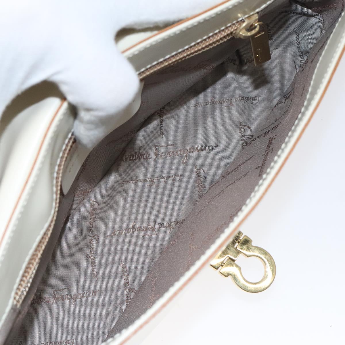 Salvatore Ferragamo Gancini Hand Bag Leather Beige Gold Auth 118442