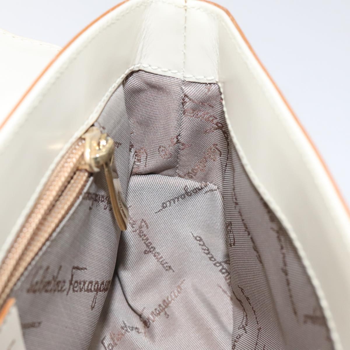 Salvatore Ferragamo Gancini Hand Bag Leather Beige Gold Auth 118442