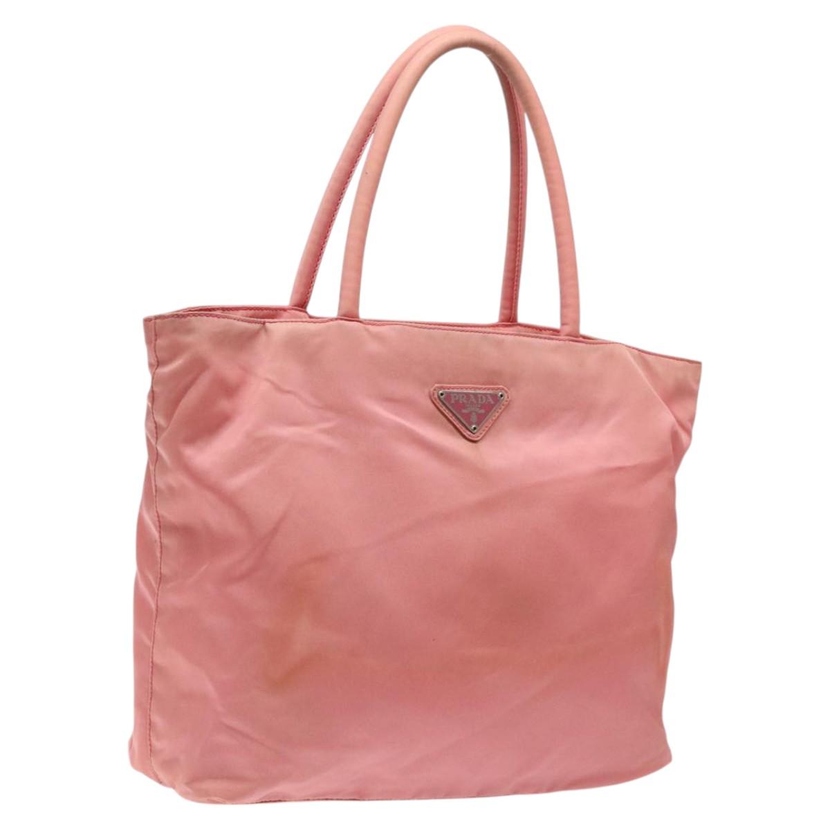 PRADA Tote Bag Nylon Pink Silver Auth 118456